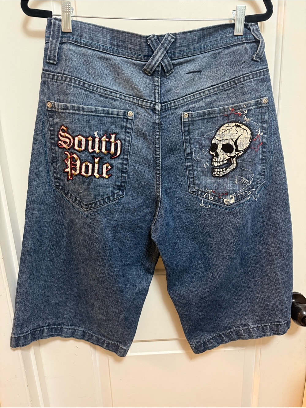 SouthPole Men's Blue Denim Skull Embroidered Shorts